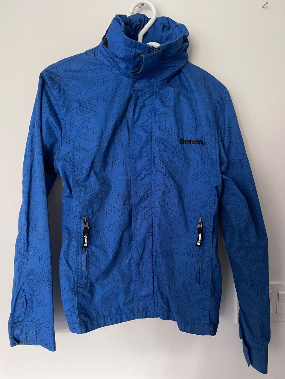 Bench Men’s Cotton Windbreaker Jacket Blue Size S Hidden Hood